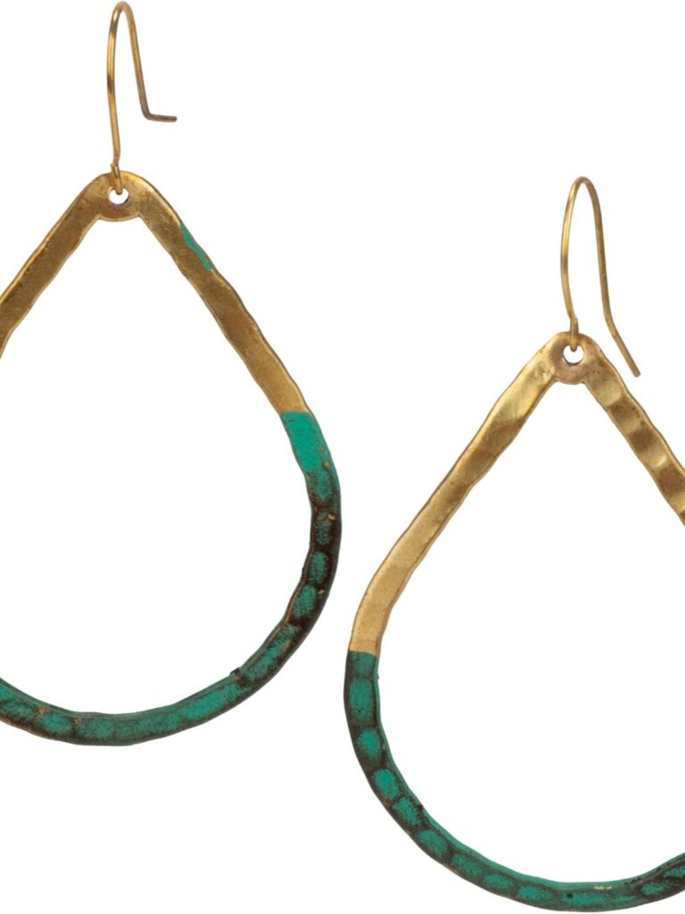 Handmade Boho Open Teardrop Gold Patina Earrings for Women